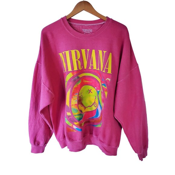 NIRVANA Bright Pink Sweatshirt Heavyweight Drop Shoulder Oversized Size L/XL - Picture 3 of 16